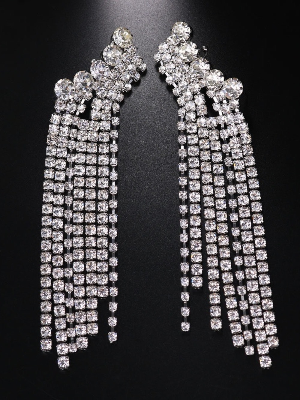 Crystal Fringe Drop Earrings - Silver Tone - Picture 1 of 7